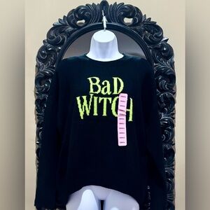 Vince Camuto Black Sweater with Neon Green “Bad Witch”